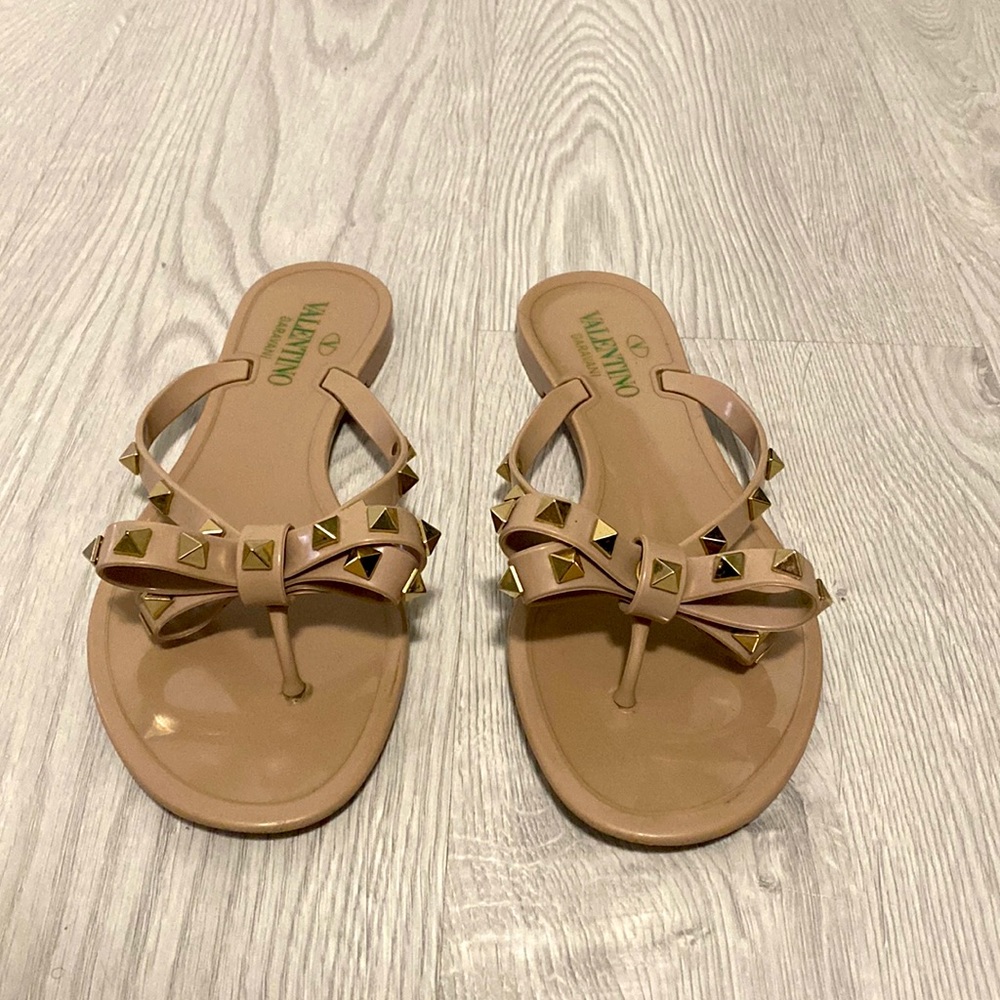 Valentino Rockstud Sandals, size 37, beige/nude